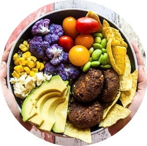 A healthy fast food with fruits and vegetables.
