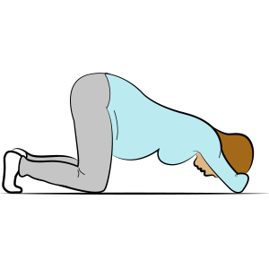Pregnancy relaxation exercise: Knees and arms on the floor, with the head resting on the arms.