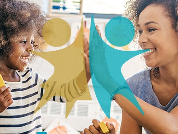 A mother and her child playing with toys together. A mother and her child playing with toys together.